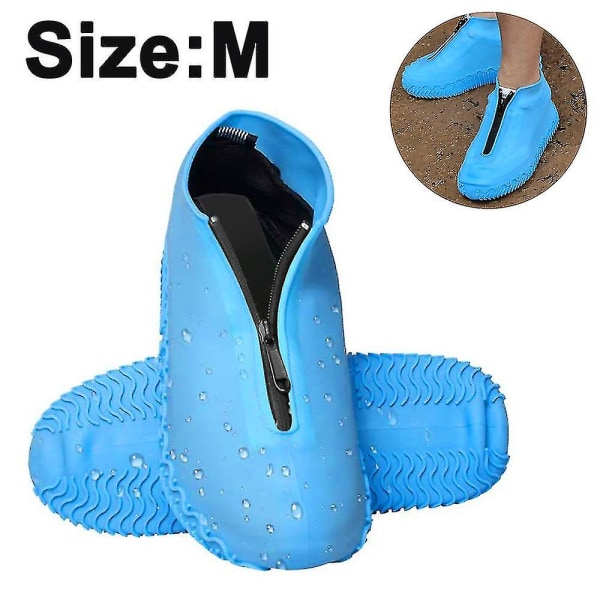 Vedenpitävät silikoniset kengänsuojat, uudelleenkäytettävät taitettavat liukumattomat sadekenkäsuojat vetoketjulla, kengänsuojat Päällyskengät Sadekalossit lapsille, miehille ja naisille Blue XL