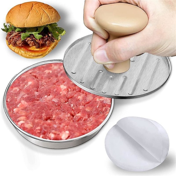 5 tommer Hamburger Press Patty Maker, non-stick, med 50 stykker vokspapir