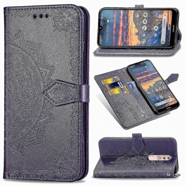 Nokia 4.2 Case Nahkainen Lompakon Cover Kohokuvioitu Mandala Magnetic Flip Protection Iskunkestävä - Violetti