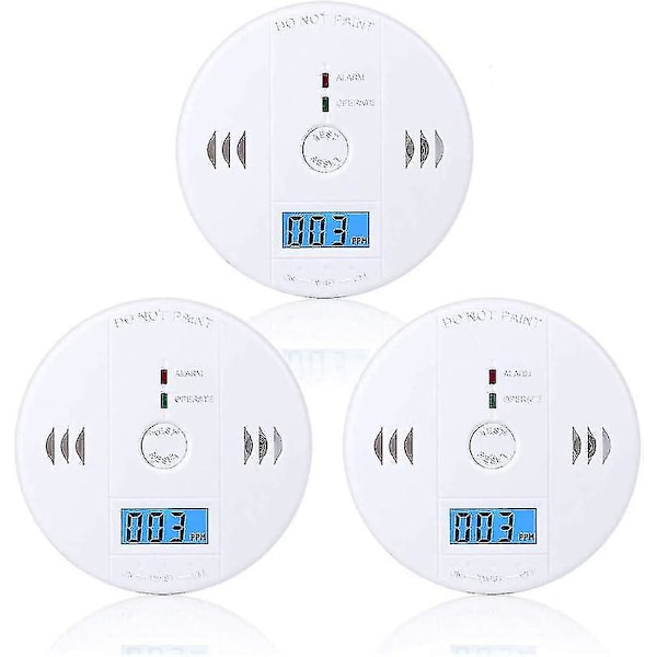 Carbon Monoxide Detector 3 Pack, Co Alarm Detector Sensor Battery Powered With Lcd Digital Display F-AF