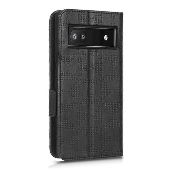 Til Google Pixel 6a Symmetrisk Trekant Læder Telefoncover Black