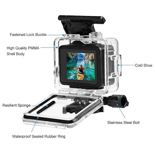 For GoPro HERO 4K 2024 PULUZ 60m / 196ft Waterproof Protective Housing Case with Buckle Basic Mount & Screw (Transparent)