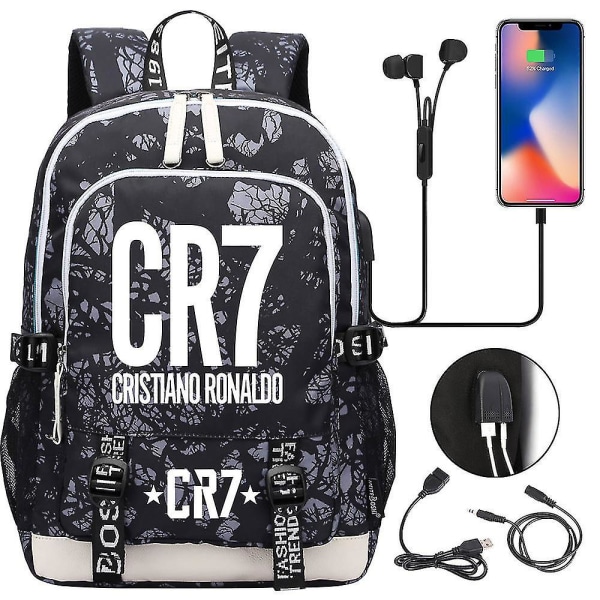 Cr7 ryggsäck för tonåringar med laptopfack, USB laddningsport, multifunktionell och vattentät skolväska med stor kapacitet Daypack - Mochilas 10
