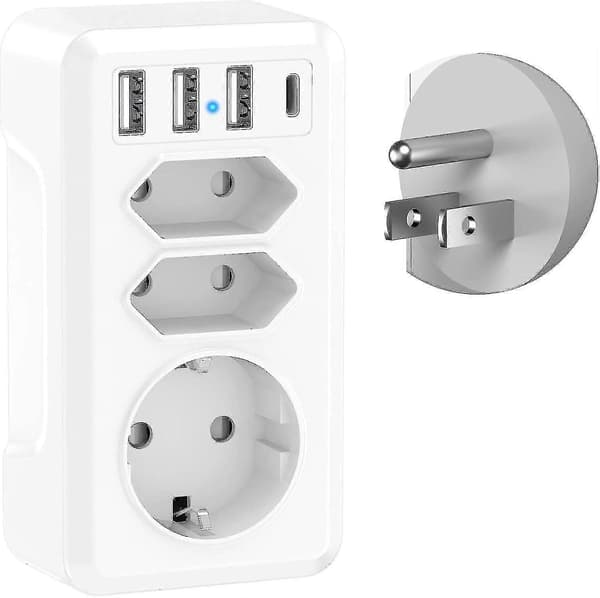 USA Canada Pluggadapter, 7-i-1 Fransk til USA Pluggadapter med 3USB & 1 Type C & 3 Uttak
