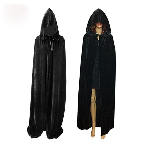 Long Crushed Velvet Cape Costume (svart, 150 cm, 1 stk)