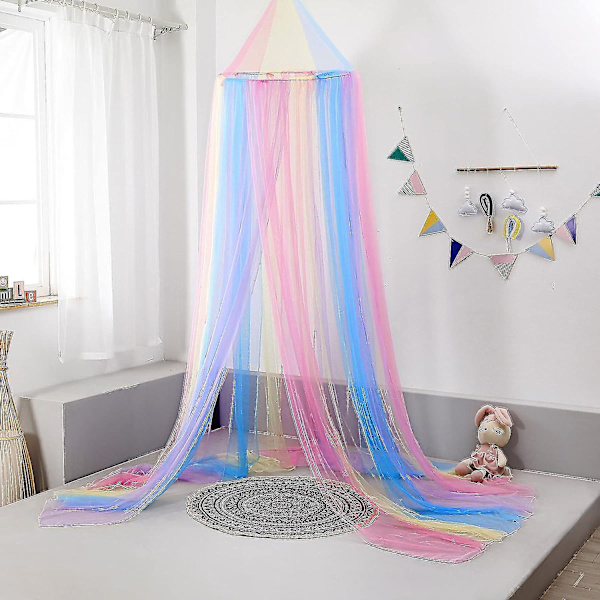 Sängyn katos valoilla Sängyn katos Verhot tytöille Toddler Sängyn katos tytöille Rainbow