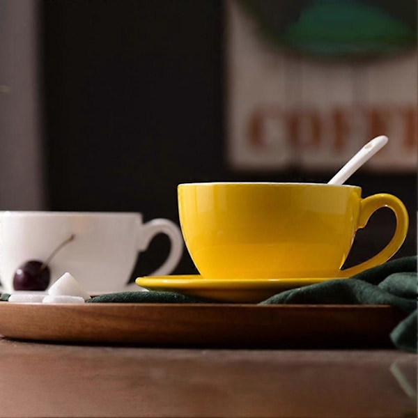 Porcelænskop og underkop sæt til cappuccinoer, varmebestandigt drikkegrej til voksne White