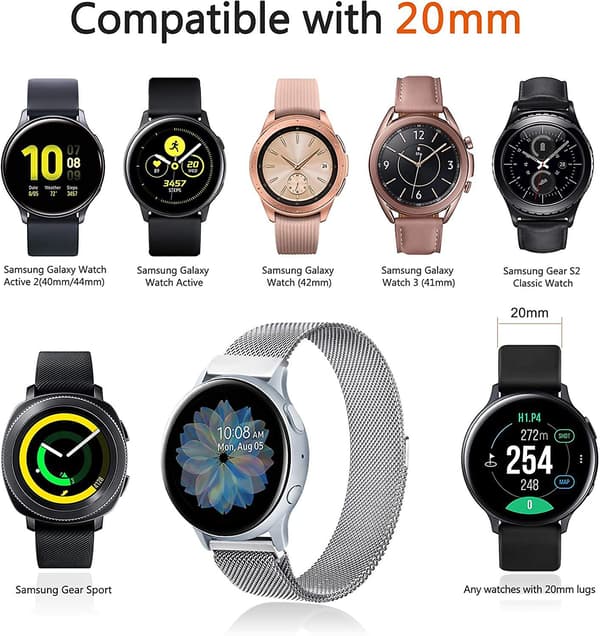 Udskiftningsrem i rustfrit stål, metalbånd til Samsung Galaxy Watch Active 2 Silver