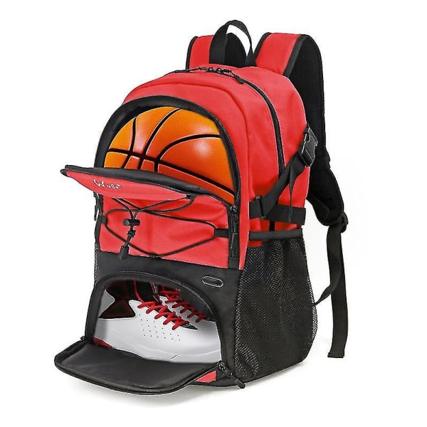 Basketballrygsæk Stor sportstaske med separat boldholder og skorum, bedst til basketball, fodbold, Voll RED