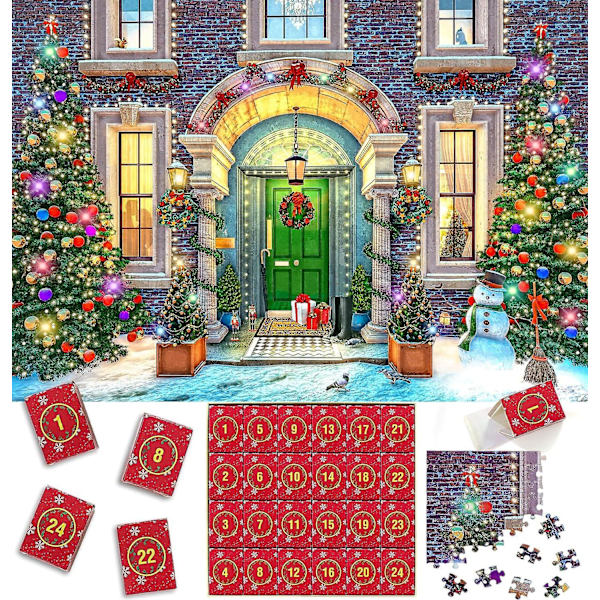 Juladventskalenderpussel 1008 st, 24 dages adventskalender 2023 julpussel, julklapp till barn C