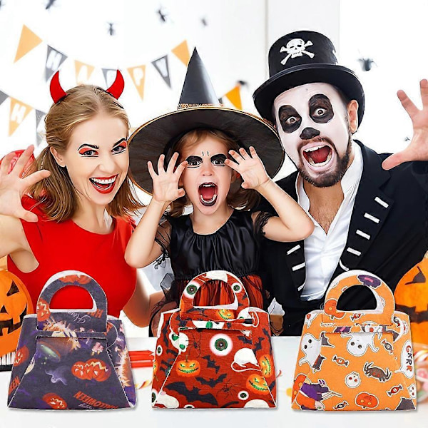 10 stk. Halloween slikpose i filtstof Halloween Trick or Treat slikopbevaringstaske - Spider Web+Sk Multicolor Spider Web Skull Pumpkin