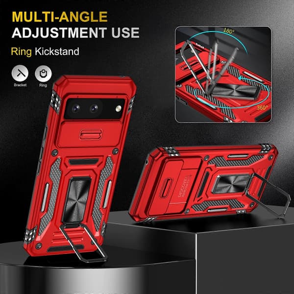 Armor PC + TPU Kameraskjold Telefondeksel Red For Google Pixel 8