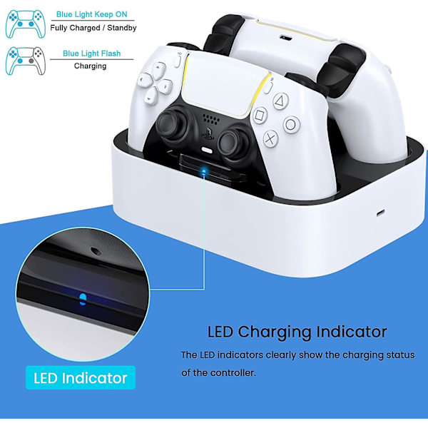 Ps5 Controller Laddstation, dubbel snabbladdningsdocka med LED-indikator Kompatibel med Ps 5 Controller