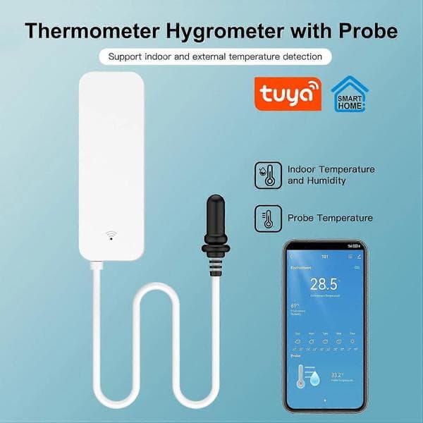 2025 Seneste Model Smart Termometer Hygrometer: WiFi Temperatursensor med Ekstern Probe, Vejrfunktion Termometer Fugtighedsmåler f