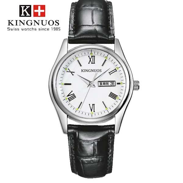 Romertal dobbelt kalenderbælte par vandtæt ur Black and white dial Suitable for men