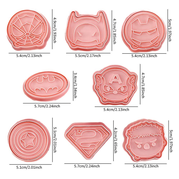 Spiderman Superman Cookie Cutters Sød Superhelteform Kage Fondant Bage-Gør-det-selv Dessert Form Værktøj 8 stk/sæt