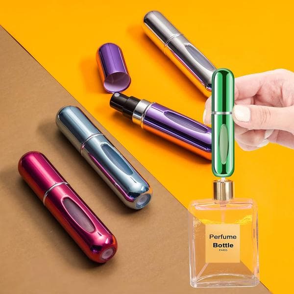 Refillable Perfume Portable Atomizer Bottle, Reusable Perfume Spray, with Refill Pump Kit for Travel and On-the-Go Use (5ml, 4 Pieces)