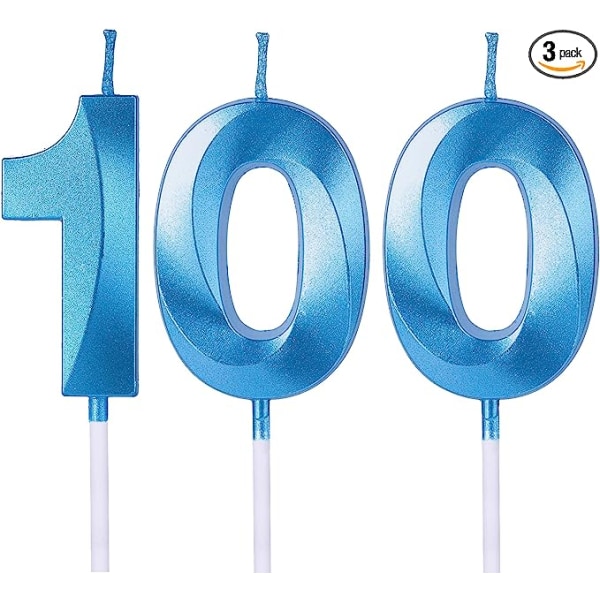Siniset 100. syntymäpäiväkynttilät kakkuihin Cupcake, numero 100 kynttiläkakun päällystä juhliin vuosipäivän hääjuhlien koristeluun