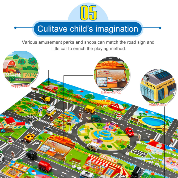Børnelegemåtte Byvejsbygninger Parkeringskort Spil Scenekort Pædagogisk legetøj