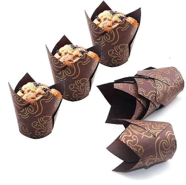 Muffinsformar, tulpanmuffinsformar, 100 stycken muffinsformar i papper med guld