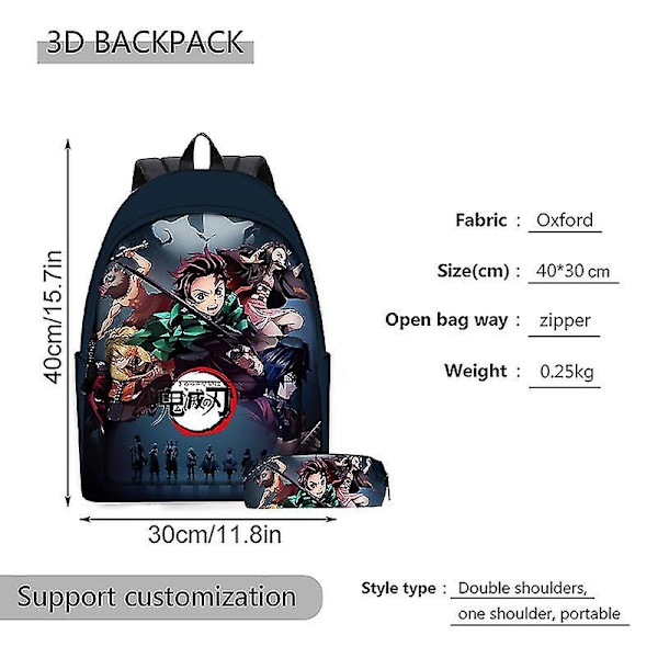 Anime Demon Slayer Ryggsäck Polyester Skolväska Med Pennfodral Studenter