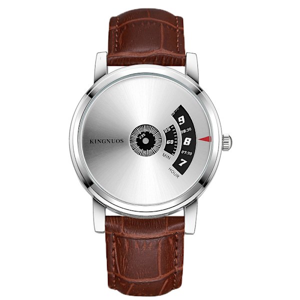 Eksplosjoner kreativ peker-fri plate forretningsklokke Brown belt silver shell Silver dial