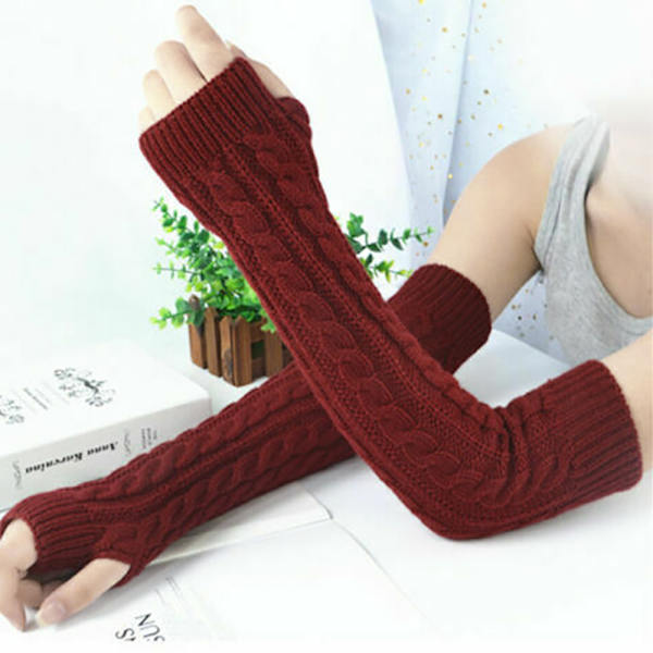 Män Kvinnor Sticka ärm Handskar Handleden Armvärmare Fingerless Wine Red