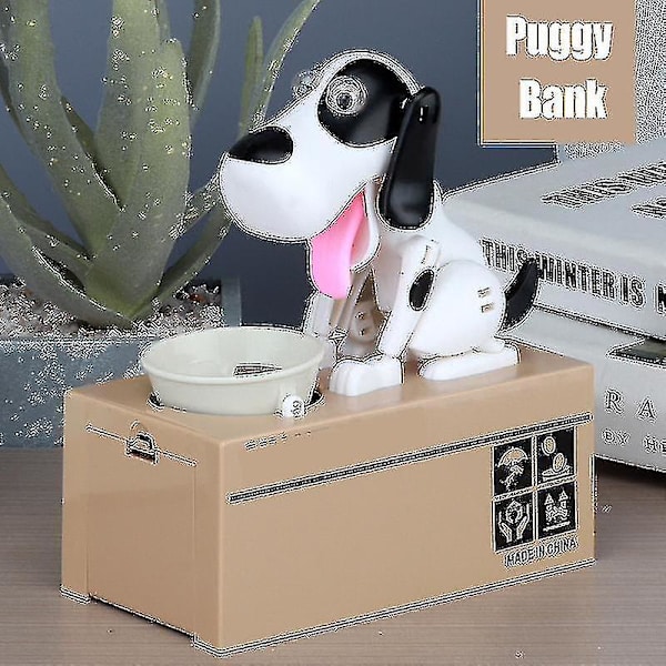 Little Dog Puggy Bank Batteridrevet Robotic Mynt Munching Leketøy Pengeboks Spare penger Myntbank For Black White