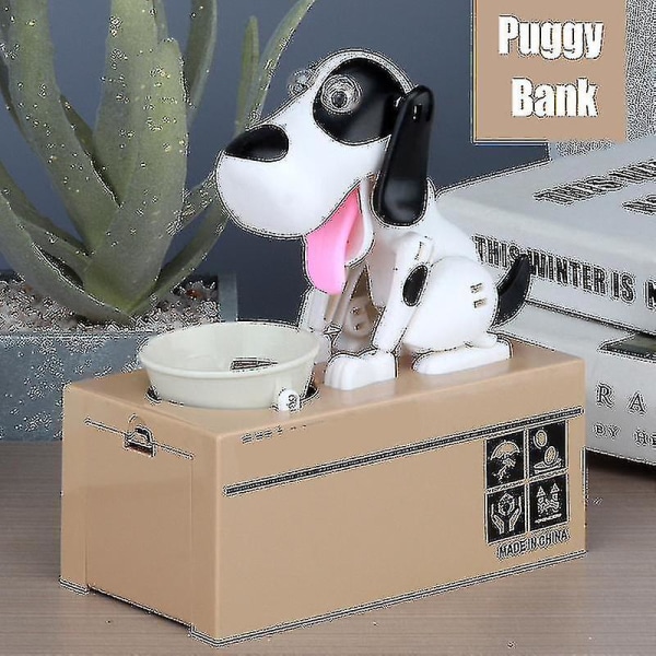 Little Dog Puggy Bank -paristokäyttöinen robottikolikko munkkilelu rahalaatikko Rahaa säästävä kolikkopankki Black White