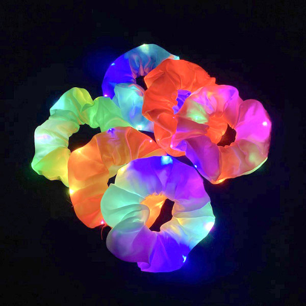 LED Light Up Scrunchie 6 deler selvlysende elastisk hårbånd, glød