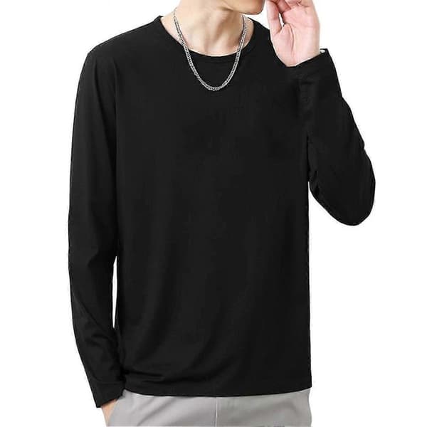 Hverdags t-shirt til mænd, O-hals langærmet top til efterårsmode Black 5XL