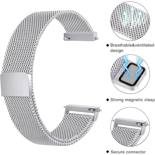Metallbånd for erstatning av rustfritt stål for Samsung Galaxy Watch Active 2 Silver