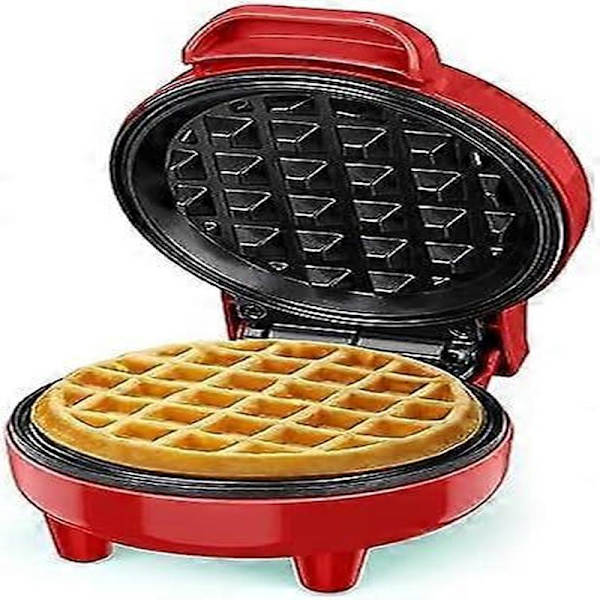 Mini Waffle Maker, Waffle Machine, Clear Indicator Light, Non-stick Coating, Cool Touch Handle, Compact Size Red