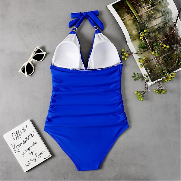 Baddräkt i ett stycke för kvinnor, grimma vadderad bikini Monokini baddräkt Baddräkt för badkläder Royal Blue L