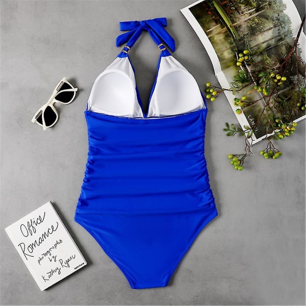 Badedrakt i ett stykke for kvinner Halter Polstret Bikini Monokini Badedrakt Beachwear Badedrakt Royal Blue S