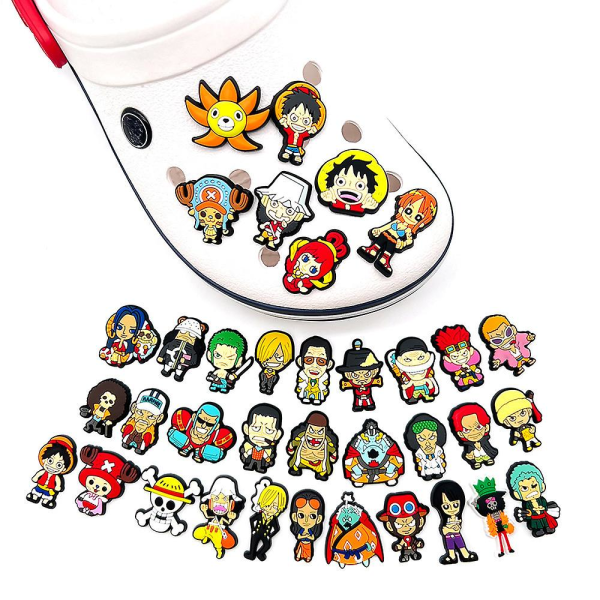 36 stk Anime One Piece Series Karakterer Sko Charms For Crocs Clog Sandaler Dekorasjon Dekorer Tilbehør Gaver