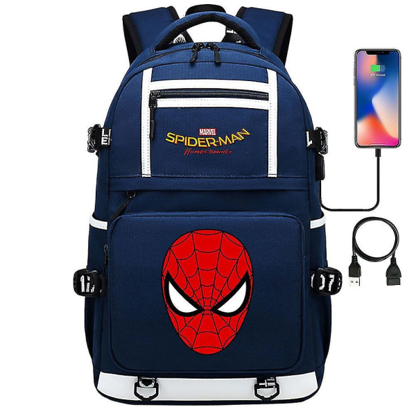 18 tuuman Super Hero Spider Man USB -kannettava reppu nuorille opiskelijoille, miehille ja naisille - iso matkalaukku 5