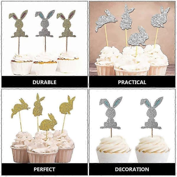 Kaninkakeinnstikkskort kompatible med dekorasjon 48 stk. påskecupcaketopper