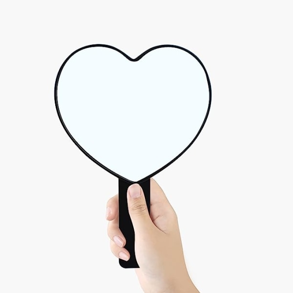 Hjerteformet håndholdt rejsespejl, kosmetisk håndspejl med håndtag (sort, 1 pakke)