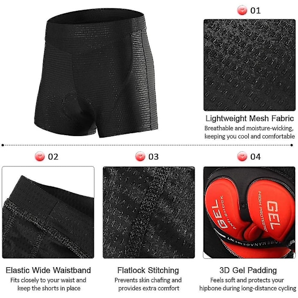 Cykelshorts för män 3d vadderade gel Cykelunderbyxor Andas cykel Cykelunderkläder Cykelkort Red S