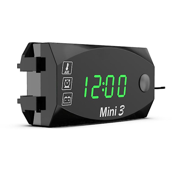 3 i 1 Motorcykel Elektronisk Ur Termometer Voltmeter 12v Ip67 Vandtæt Støvtæt Led Ur Digital Display Ur Ur - Instrumenter Green