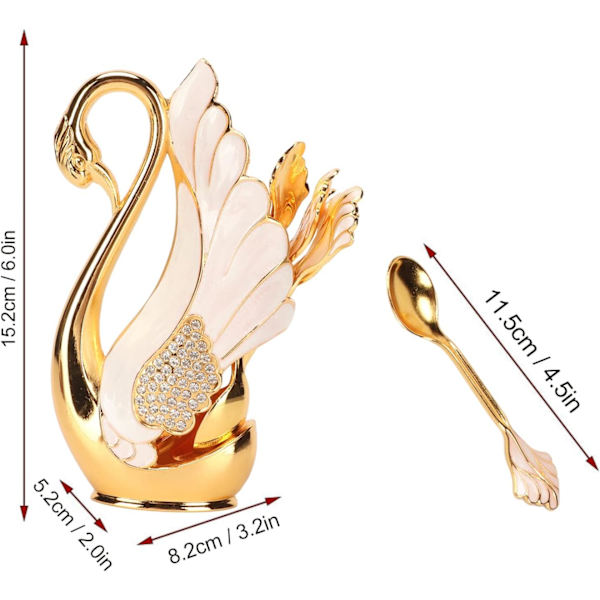 Kaffe Dessert Ske Holder Sæt Golden Swan Base Bordservice Sæt Gaffel Pub Festske (Gylden hvid ske)