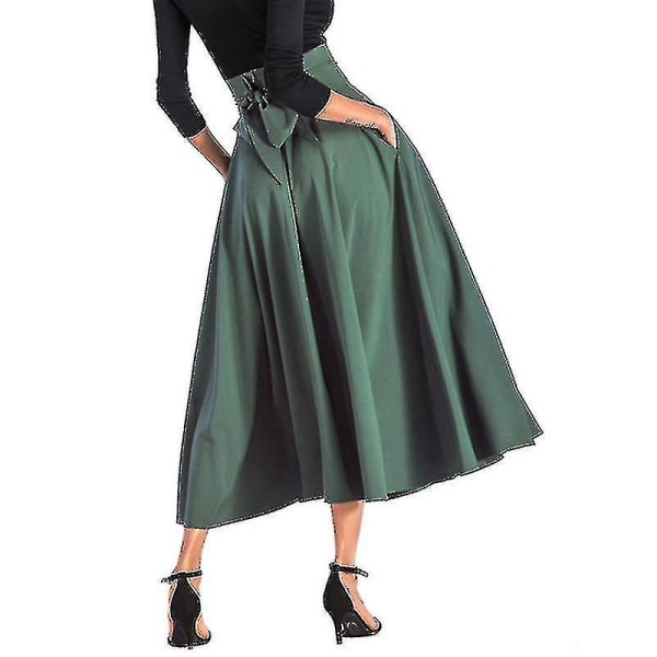 Dam Swing Long Kjol Plisserade Holiday Maxi Kjolar Ruched Olive Green M