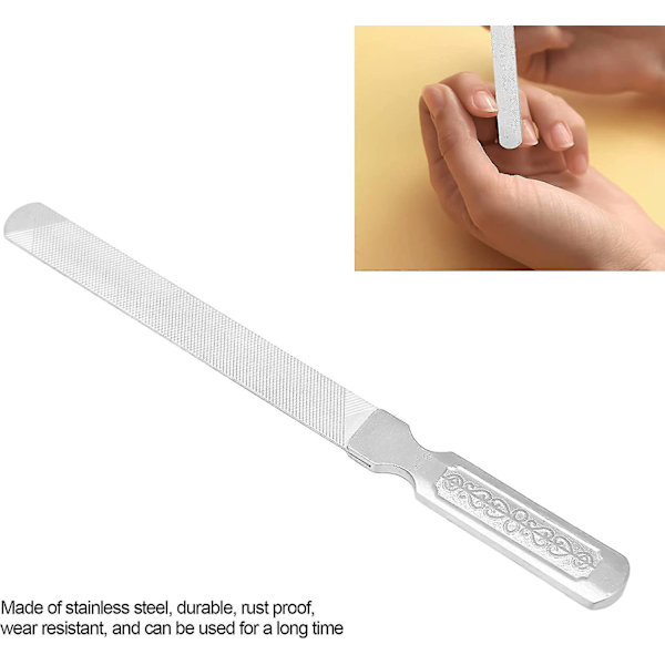 Nagelfil av rostfritt stål, nagelfil Dubbelsidig design Liten bärbar Stark Praktisk nagelfil Nagelfil Nagelbuffrande Filer Tvättbar metall Nagelfil Fo