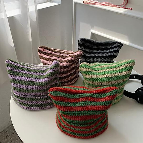 Virkatut hatut naisille Kissapipo Vintage -pipot Naisten kettuhattu Grunge-asusteet Slouchy-pipot naisille
