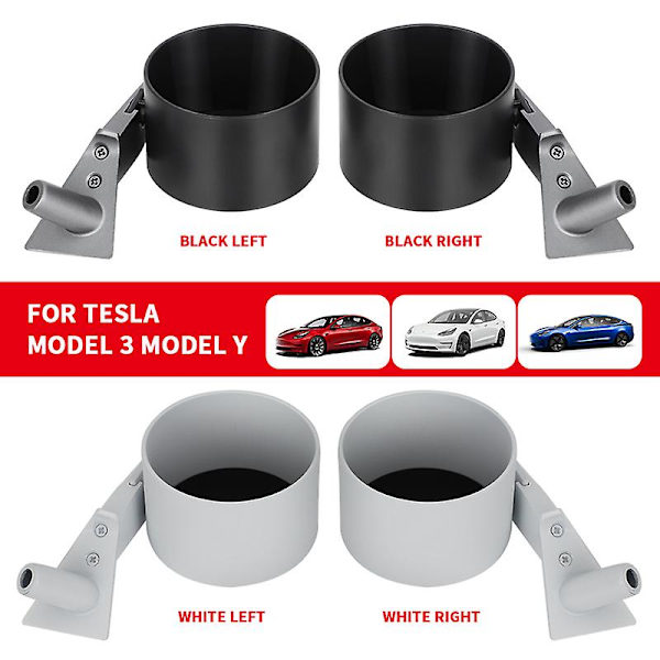 För Tesla Model 3 Y Bil Mugghållare Fordonsförvaringslåda Auto Innerdörrsfäste Dryckesrankning Kaffe Vattenflaskställ Svart Vit - Dryckeshållare Black Left and Right