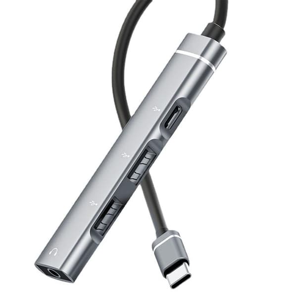 Type-C-dockingstation til 3,5 mm-stik USB2.0 TypeC HUB 4-i-1-splitter USB C-adapter til UDisk-tastatur Grå Gray 0.03