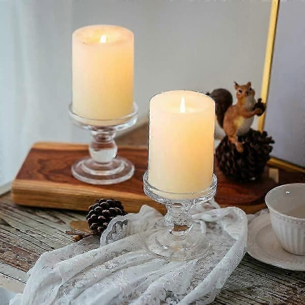 2 stk. lysestake og søyleholder i glass, 8 cm høye krystallvinduslysestaker, til bryllup og