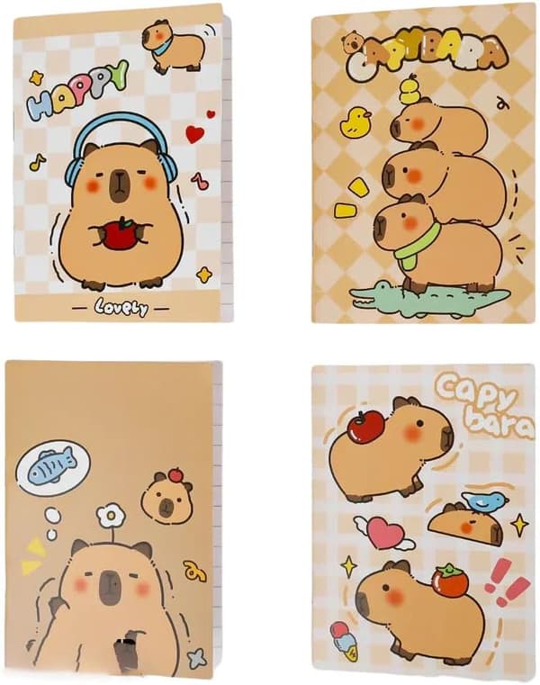Capybara 5-pak lomme notesbøger, 4 designs, 8,2 x 12 cm, mini vandtætte notesbøger til kontor, skole, elevpriser (tilfældig stil)