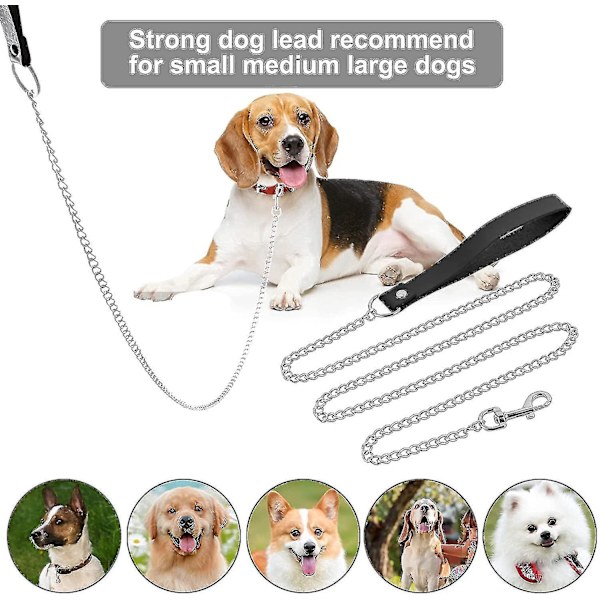 Hundebånd kjede, metall hundebånd tyggesikkert, kjede for hund, 118 cm kjede hund